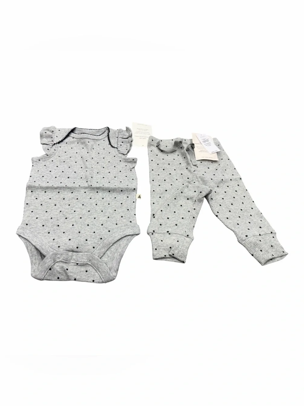 GAP Baby Gray Ribbed Knit Polka Dot Outfit Set Bodysuit & Pants Size 0-3 Months